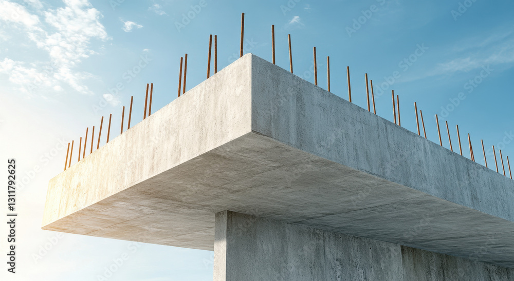Aufkleber the top edge of a concrete structure is visible, featuring protruding rebar against a backdrop of a 
