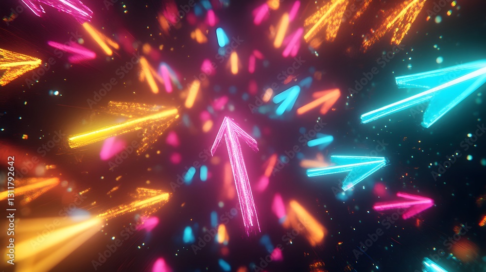 Poster neon arrows explode in a vibrant colorful display