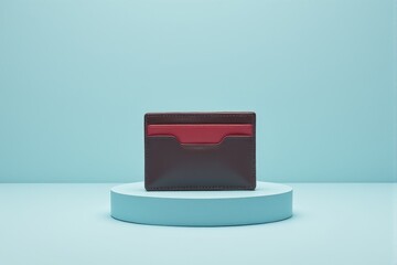 Modern leather cardholder displayed on a pastel soft blue setting