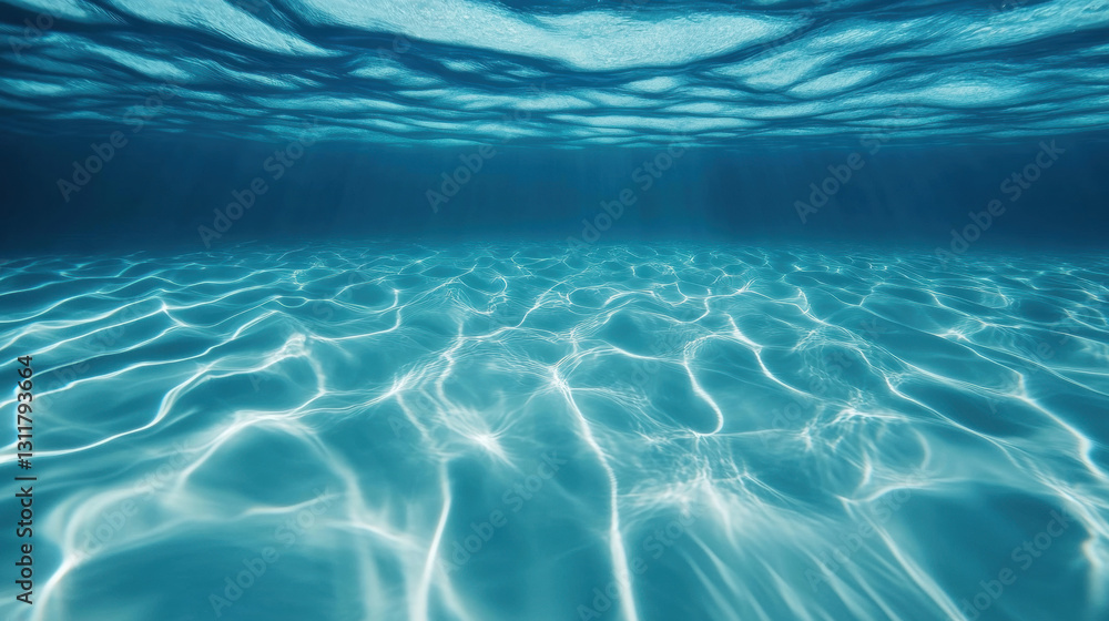 Poster underwater scene with shimmering light patterns on a tranquil blue surface.