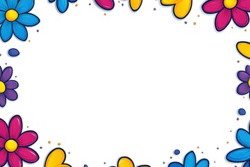 Colorful cartoon flower border frame against white background