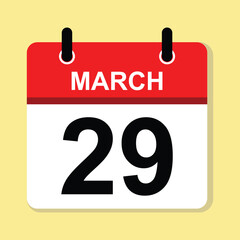 March twenty nine. Mar 29th. Daily Calendar in Flat Design Vector. Day Illustration. Date Icon. Month. Time Concept.