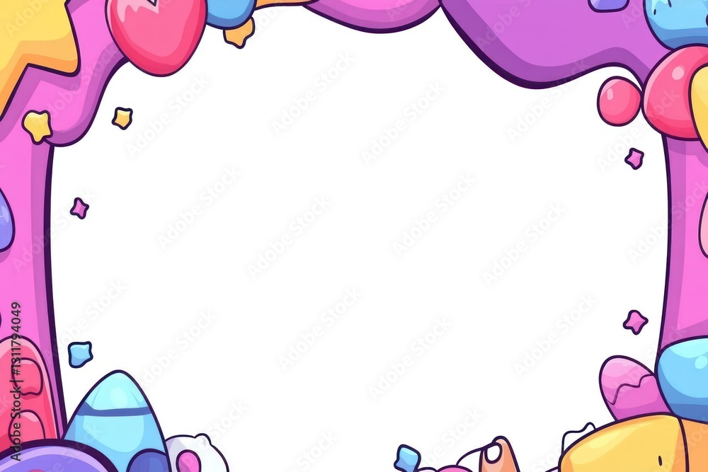 Poster colorful cartoon frame borders empty white copy space for text or image against abstract cute backgr