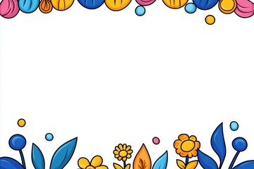 Colorful floral border with blank space. Decorative floral illustrations on a white background