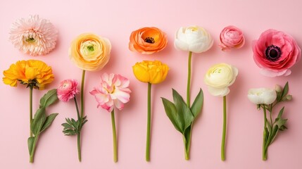 Obraz premium Vibrant springtime flowers in full bloom, beautifully displayed on a pastel background.