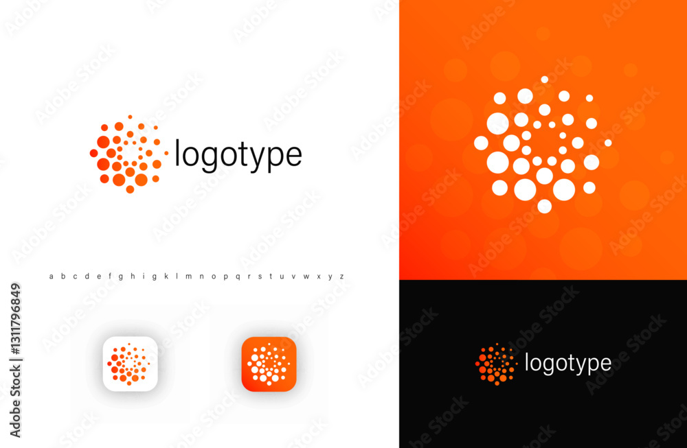 Poster abstract circular dots logo, symbolizing connectivity, innovation, and digital transformation. ideal