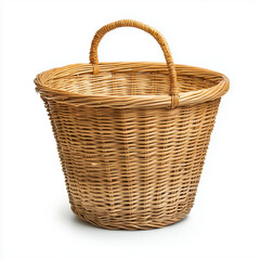 Obraz premium Sleek and Practical: Empty Wooden Wicker Laundry Basket Isolated on White for Minimalist Storage, wicker basket isolated on white