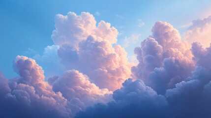 Soft, cotton-like clouds in shades of pink and purple fill the sky during sunset, creating a calm and peaceful atmosphere. Ideal for themes like tranquility, nature, and relaxation.. AI Generation