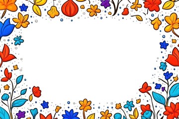 Colorful floral frame with white space. Cartoon flower background for text, greetings, designs, posters