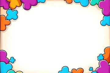 Colorful floral shapes form a vibrant border around a neutral-toned blank space for text or images