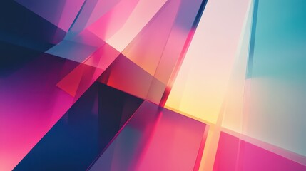 Overlapping translucent geometric prisms with neon gradients, evoking a sleek and futuristic aesthetic
