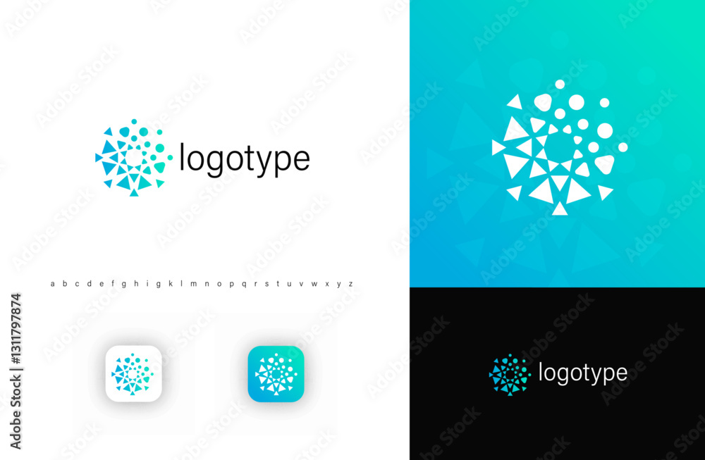 Fototapete round abstract fragmented triangular logo, symbolizing technology, digital transformation, and innov