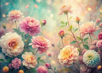 Fototapeta premium Vintage Watercolor Floral Boho Home Decor Texture - Soft Pastel Hues