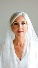 Fototapeta premium Elegant bride with silver hair in a soft white veil