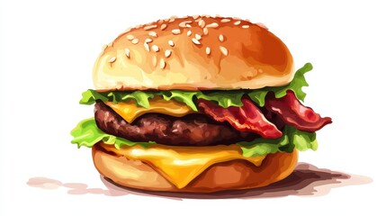 Tasty Burger with Fresh Lettuce and Crispy Bacon