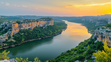 Fototapeta premium Stunning river valley at sunset view.