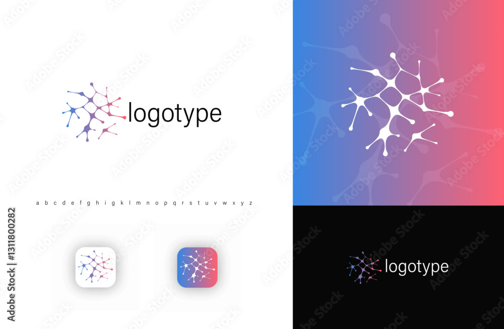 Aufkleber Abstract neural network logo, representing artificial intelligence, technology, and data connection. Ideal for AI companies, biotech, and digital startups. Modern vector logo
