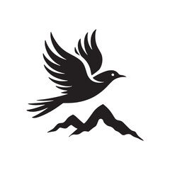 Flying Bird with mountain silhouette vector logo design icon