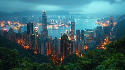 Fototapeta premium Hong Kong Skyline at Dawn