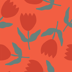 Big red tulips  seamless pattern. Vector illustration for wallpaper, scrapbooking, wrapping paper.