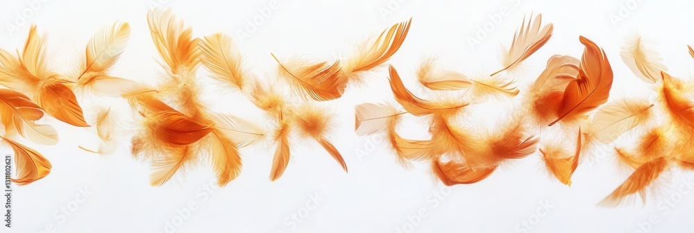 Fototapete soft floating feathers create a serene and dreamlike atmosphere against a white backdrop in high key