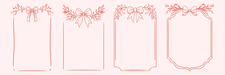 Decorative vintage frames with floral elements and romantic bows
