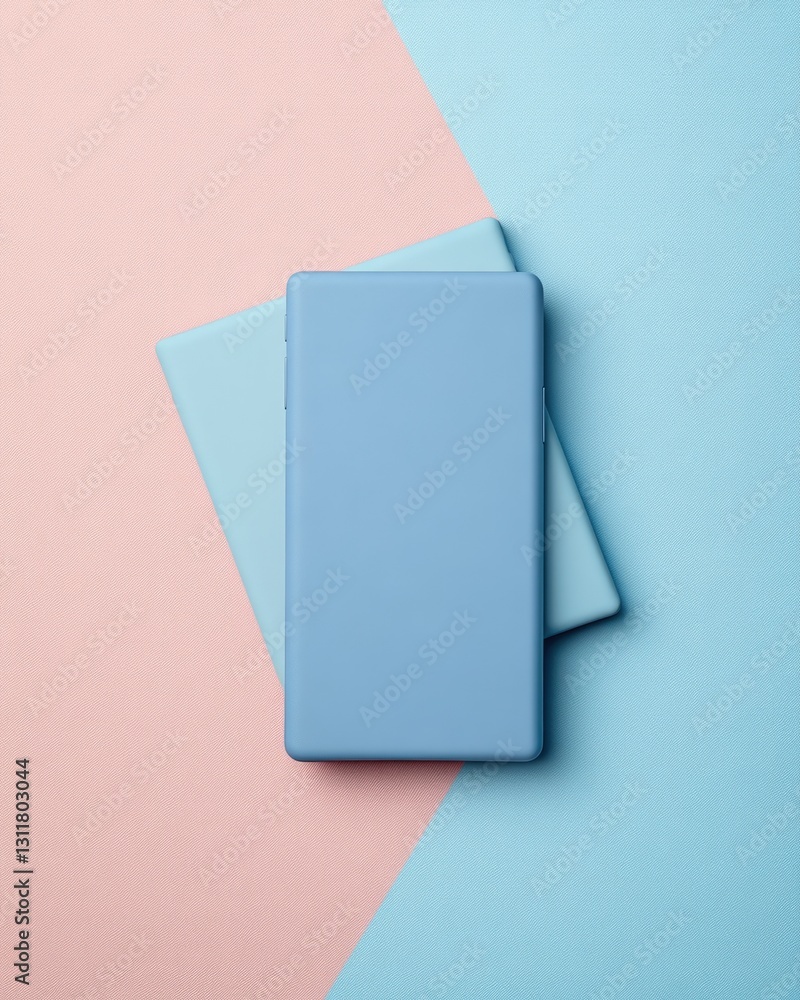 Aufkleber blue rectangular objects on pastel pink and blue textured backgrounds creating a minimalist graphic