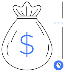 Money bag with bold blue dollar sign beside growth indicators and keyhole icon for security. Ideal for finance, saving, investment, profit, banking, economic growth, wealth. Flat simple metaphor