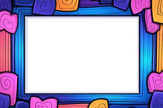Colorful, whimsical frame with textured borders, blank center for text or image, vibrant background