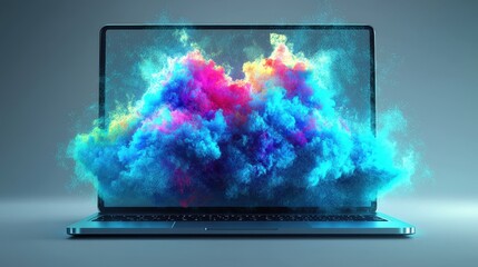 Laptop with Colorful Smoke Cloud