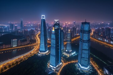 Obraz premium arafficial view of a city at night with a river running through it