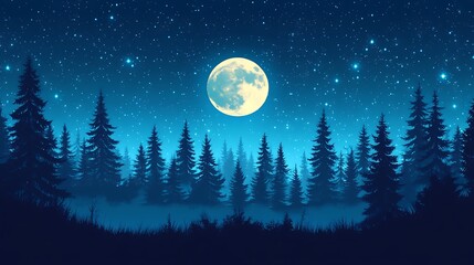 Naklejka premium Silhouetted forest moonlit night