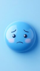 Fototapeta premium Sad Blue Emoji on Blue Background