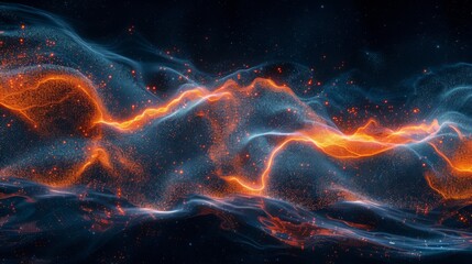 Vibrant orange and blue abstract wave design.