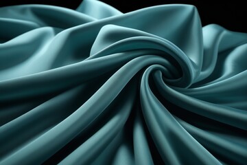 a close up of a blue silk fabric with a black background