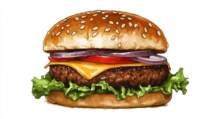 Homemade Cheeseburger with Grilled Patty and Caramelized Onions