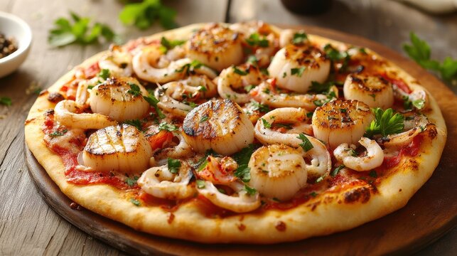 Seafood Pizza with Scallops, Calamari, and Fresh Pars - Standard Version