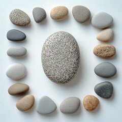 Abstract Business Leadership Management Mentor Isolation. A large stone surrounded by may smaller stones isolated on white 