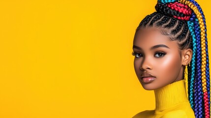 Naklejka premium Vibrant Braids: A Colorful Portrait of Beauty