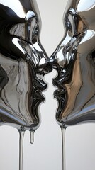 two chrome faces opposite each other, concept of digital modern relations