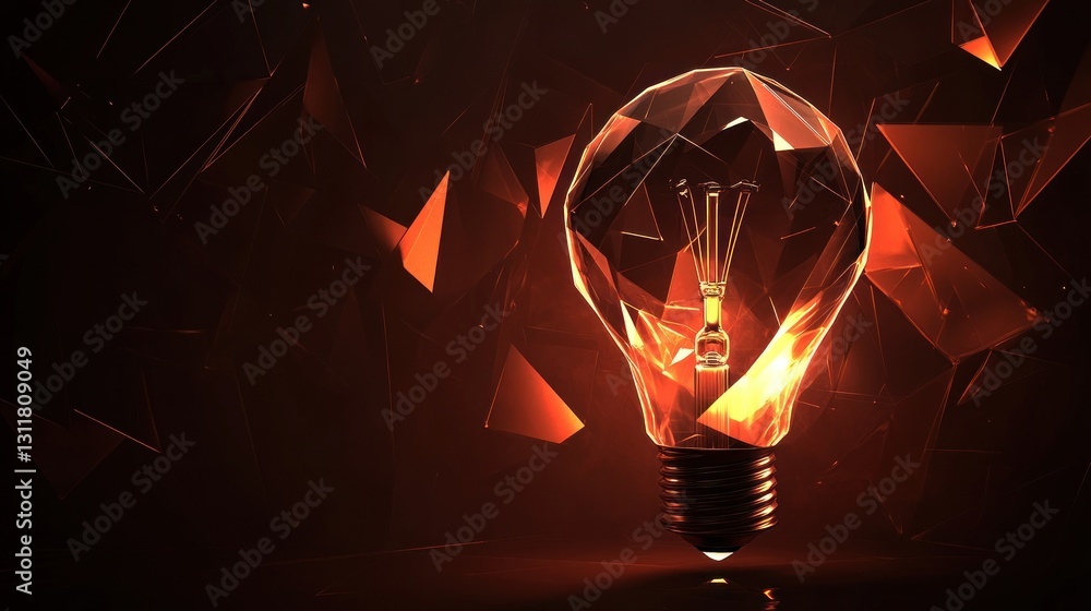 Poster glowing light bulb with geometric abstract background idea generation concept