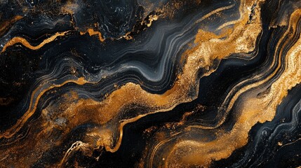 Deep ebony and shimmering gold marble surface boasts a glossy finish, with contrasting hues weaving a captivating interplay of shadow and shine