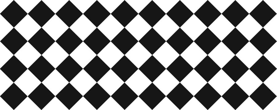 Seamless harlequin pattern with black diamonds on a white background.