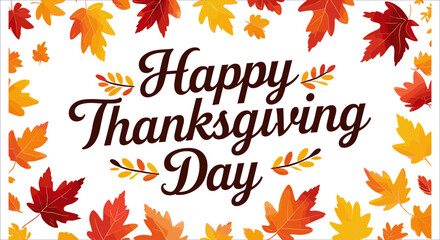 Happy thanksgiving day typography with autumn leaves vector. Happy thanksgiving day calligraphy with fall leaves vector design. Autumn thanksgiving typography with falling leaves