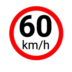 Illustration of a 60 km/h maximum speed limit sign symbol. Traffic icon, sign.