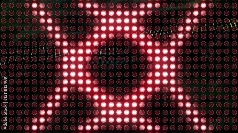 Poster led lights in red and white forming geometric pattern with green line animation