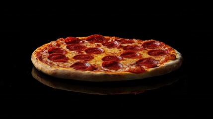 Delicious Pepperoni Pizza on Black Background