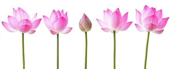 Pink Lotus Flowers in Different Stages of Bloom