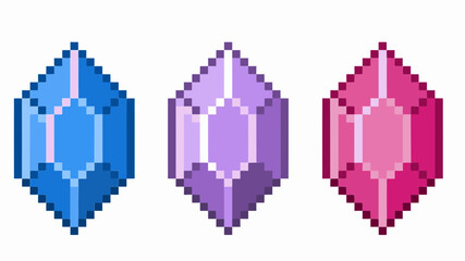 blue purple pink crystals in pixel art