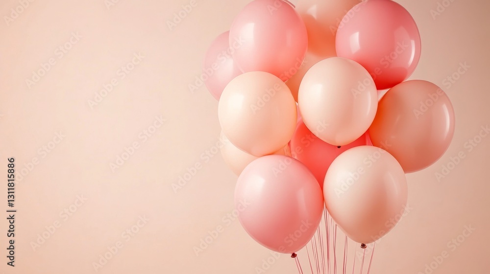 Aufkleber soft pink and peach balloons floating in a cluster on a neutral background